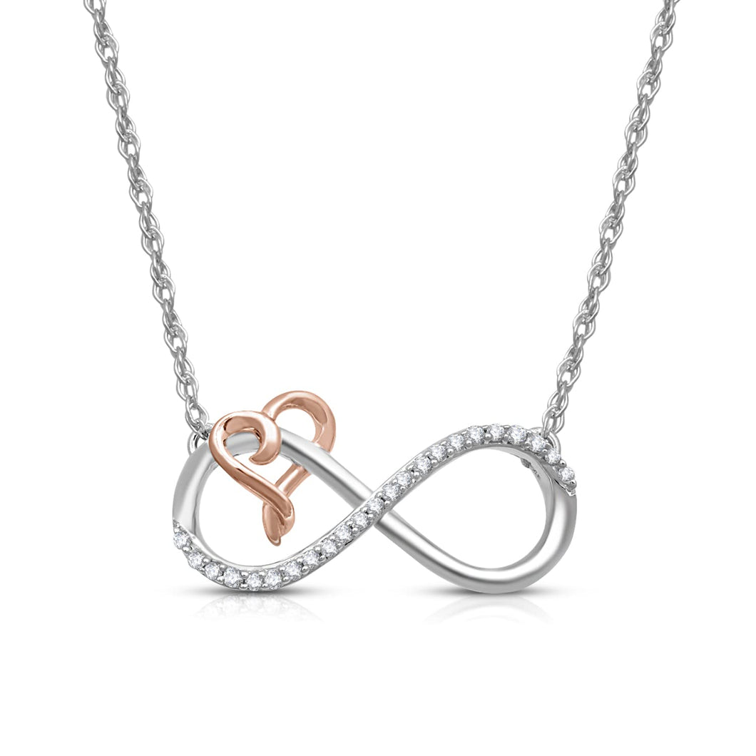 Jewelili Hallmark Fine Jewelry Rose Gold Over Sterling Silver With 1/10 CTTW Natural White Diamonds Little Heart Infinity Pendant Necklace