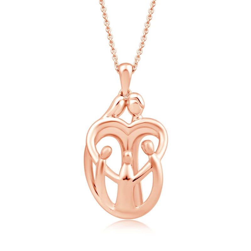 Jewelili Parents and Three Children Family Heart Pendant Necklace in 14K Rose Gold over Sterling Silver View 1