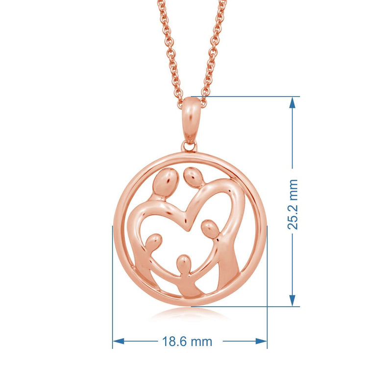 Jewelili 14K Rose Gold Over Sterling Silver With Parent and Three Children Family Pendant Necklace