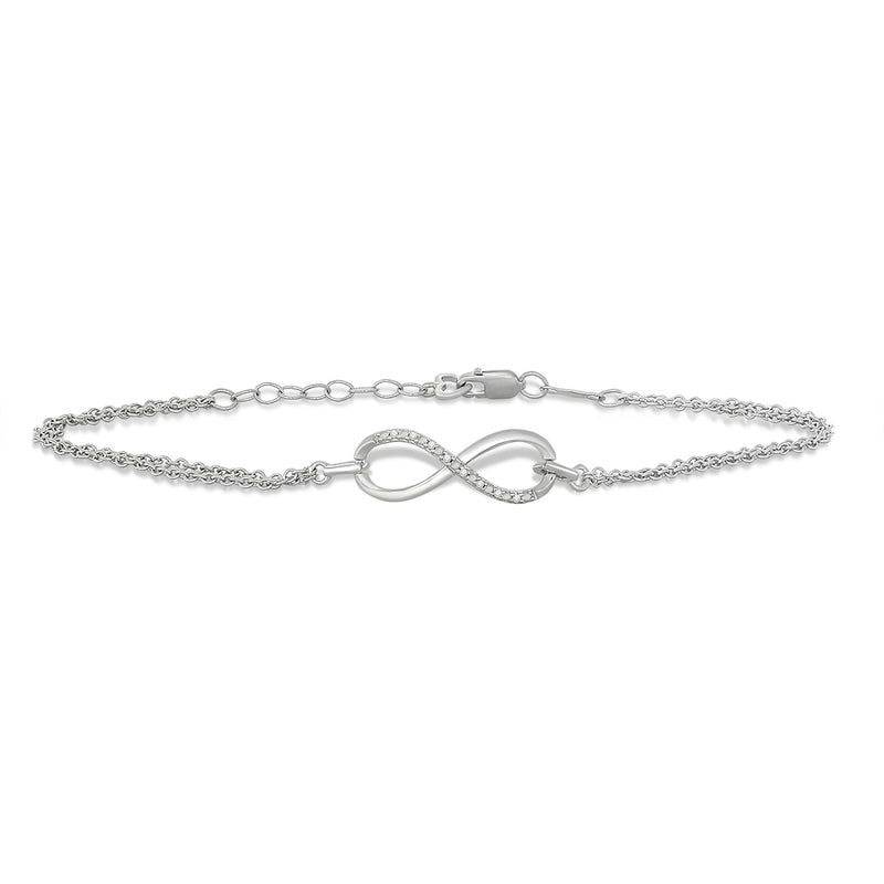 Jewelili Infinity Bracelet with Natural White Diamonds in Sterling Silver View 1