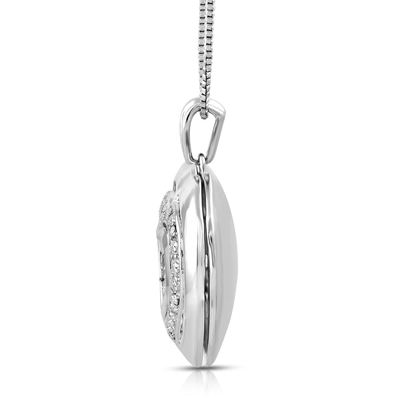 Jewelili Sterling Silver With Natural White Diamonds Heart Pendant Necklace