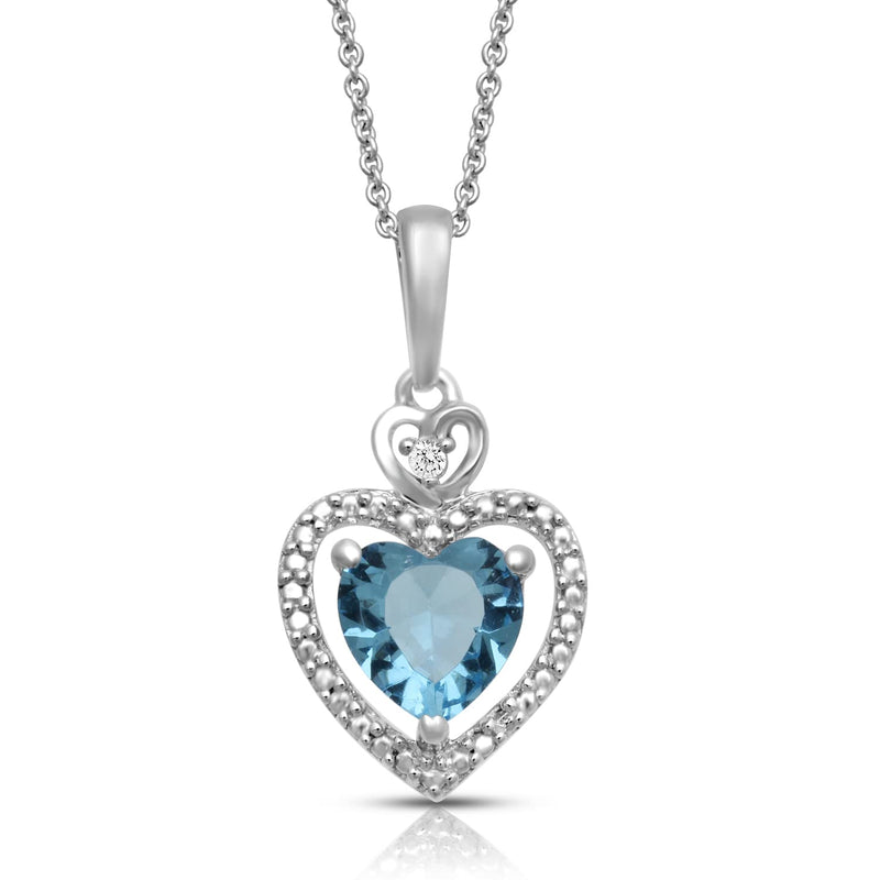 Jewelili Cubic Zirconia Ring, Earrings and Pendant Necklace Jewelry Set with Heart Swiss Blue Topaz and Round in Sterling Silver View 6