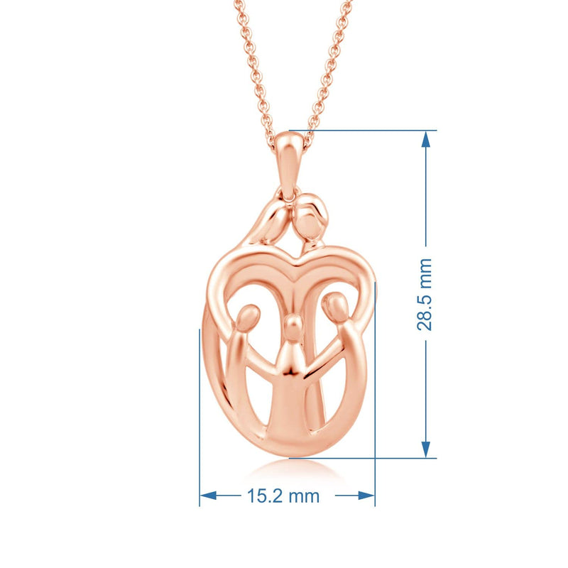 Jewelili Parents and Three Children Family Heart Pendant Necklace in 14K Rose Gold over Sterling Silver View 4