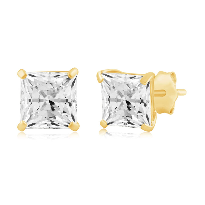 Jewelili Stud Earrings with Princess Cut Cubic Zirconia in 10K Yellow Gold View 1