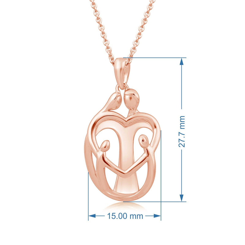 Jewelili Parent with Two Children Family Heart Pendant Necklace in 14K Rose Gold over Sterling Silver View 4