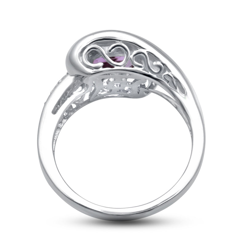 Jewelili Ring with Cushion Shape Amethyst and Created White Sapphire in Sterling Silver View 3