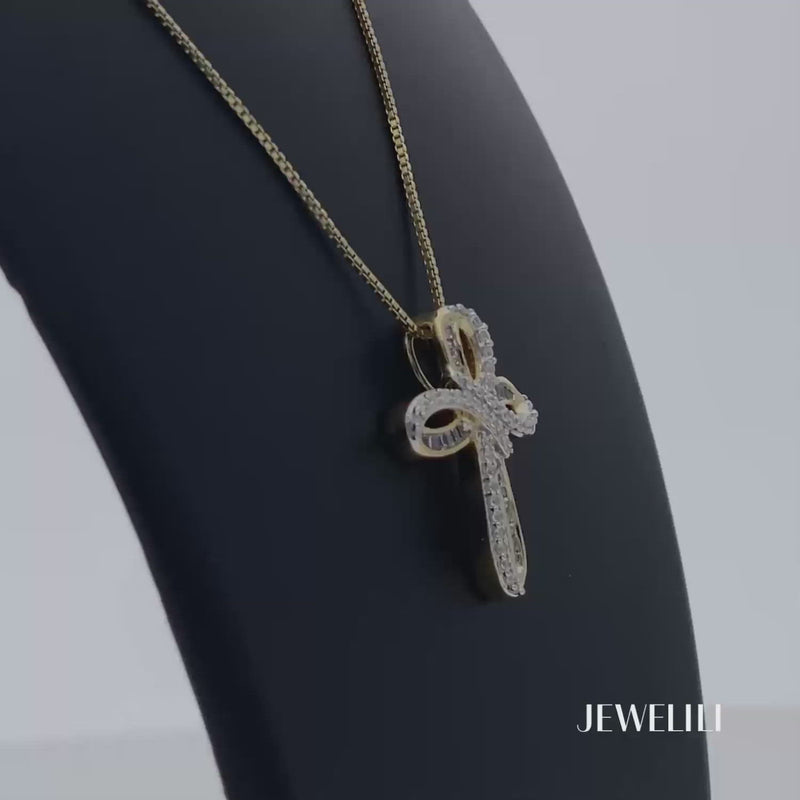 Jewelili Cross Necklace Pendant with Natural White Diamond in