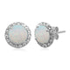 Load image into Gallery viewer, Jewelili Sterling Silver with Round Shape Created Opal with Created White Sapphire Halo Stud Earrings
