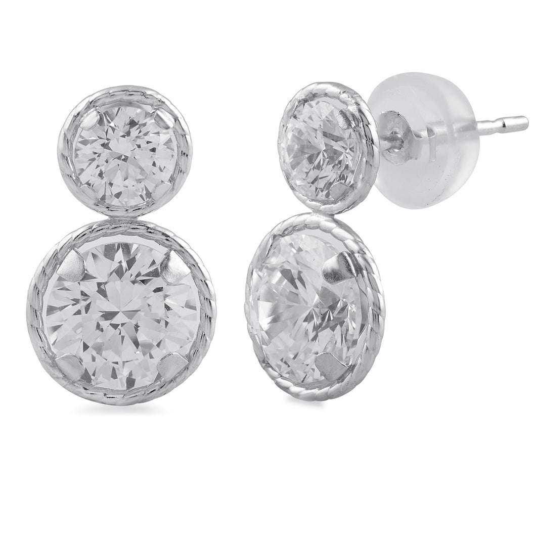 Jewelili Dangle Earrings with Round Cubic Zirconia in 10K White Gold View 1