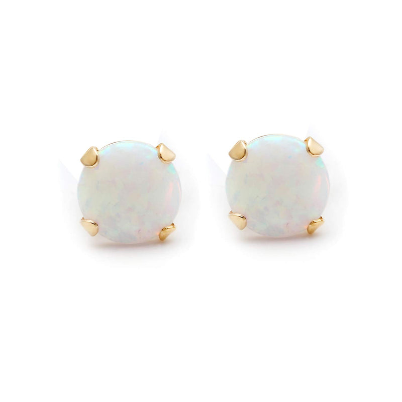 Jewelili Round Stud Earrings Opal in 10K Yellow Gold Jewelry