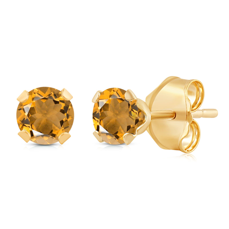 Jewelili 10K Yellow Gold 6 MM Round Shape Citrine Stud Earrings