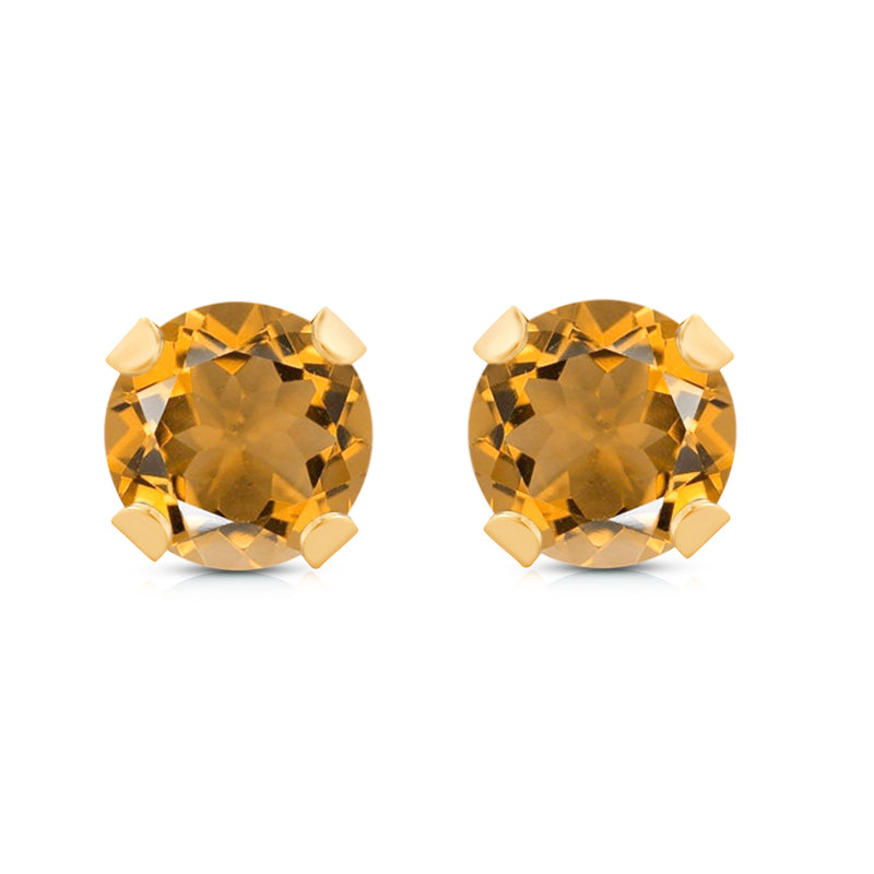 Jewelili 10K Yellow Gold 6 MM Round Shape Citrine Stud Earrings