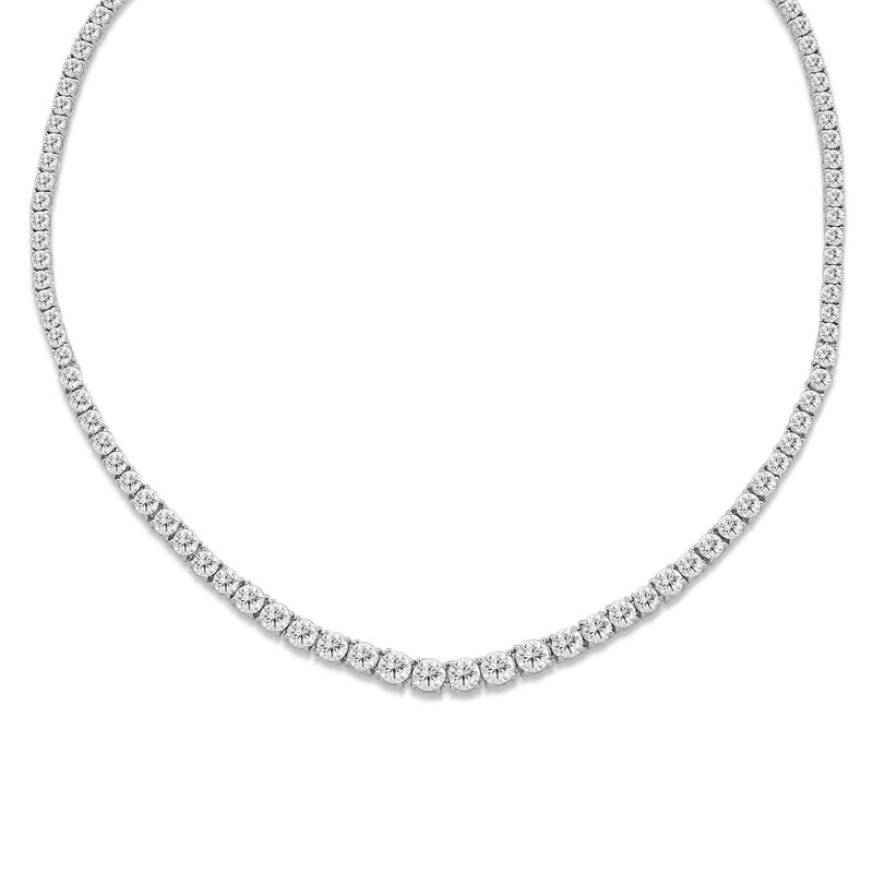 Jewelili Sterling Silver with Clear White Cubic Zirconia Classic Tennis Necklace