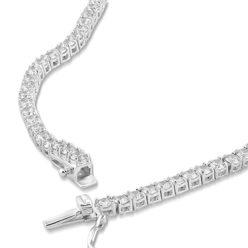 Jewelili Sterling Silver with Clear White Cubic Zirconia Classic Tennis Necklace