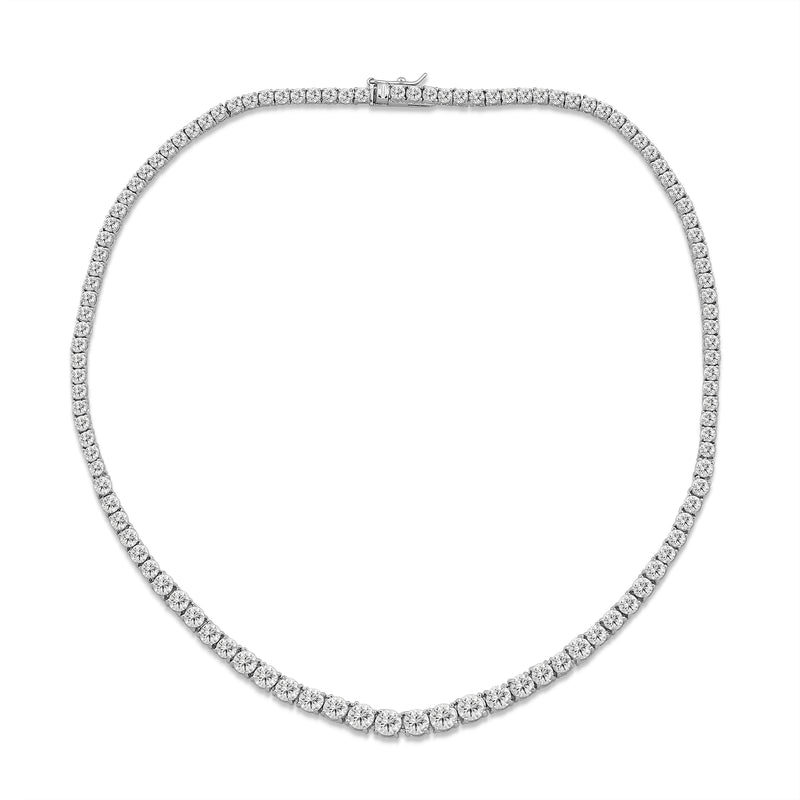 Jewelili Sterling Silver with Clear White Cubic Zirconia Classic Tennis Necklace