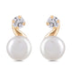 Load image into Gallery viewer, Jewelili 10K Yellow Gold with Pearl and Cubic Zirconia Stud Earrings
