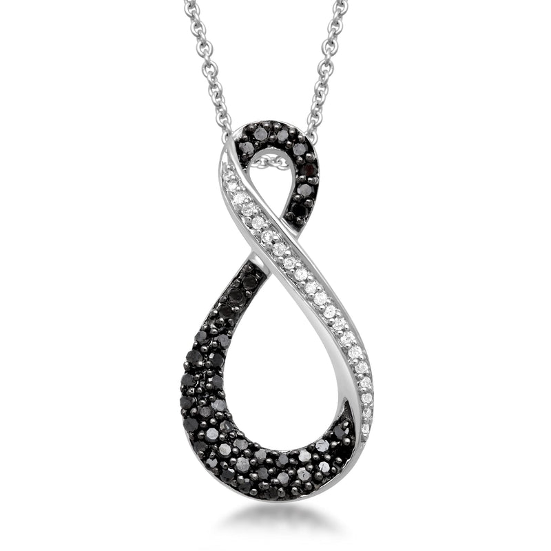 Jewelili Sterling Silver With 3/8 CTTW Treated Black Diamonds and Natural White Round Diamonds Infinity Pendant Necklace