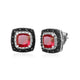 Load image into Gallery viewer, Jewelili Stud Earrings with Created Ruby, Treated Black Diamonds and White Diamonds in Sterling Silver View 1
