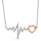 Load image into Gallery viewer, Jewelili Heartbeat Pendant Necklace with Natural White Round Shape Diamonds in 14K Rose Gold over Sterling Silver 1/10 CTTW 
