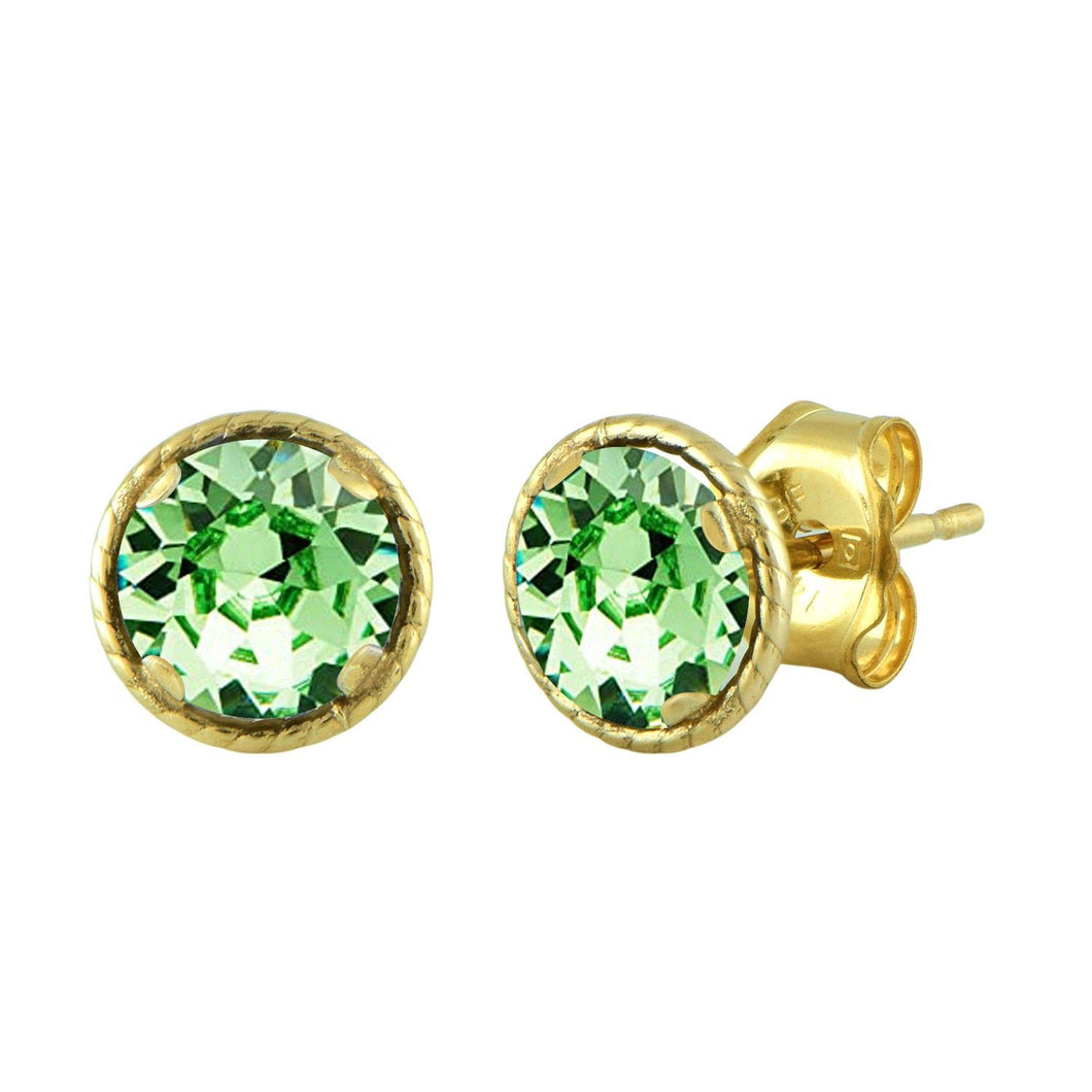 Jewelili 10K Yellow Gold With Round Peridot Cubic Zirconia Crystal Stud Earrings