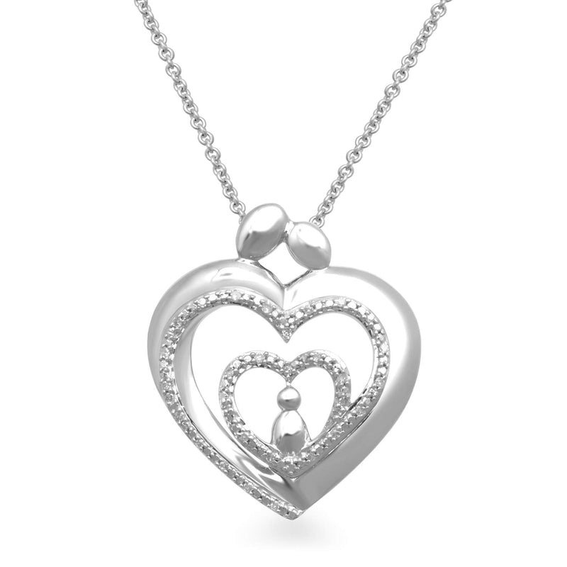 Jewelili Heart Pendant Necklace with Natural White Diamonds in Sterling Silver View 1