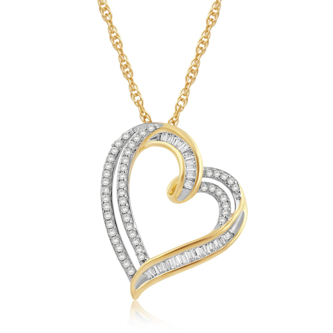 Jewelili Heart Pendant Necklace in 10K Yellow Gold 1/4 CTTW with Natural White Diamonds View 1