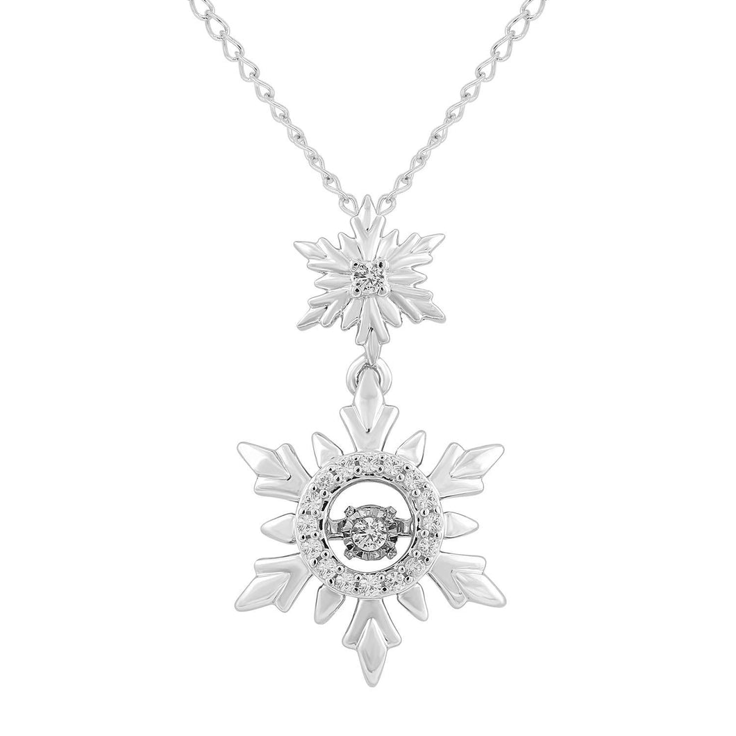 Enchanted Disney Fine Jewelry Sterling Silver 1/10Cttw Elsa Snowflake Pendant Necklace