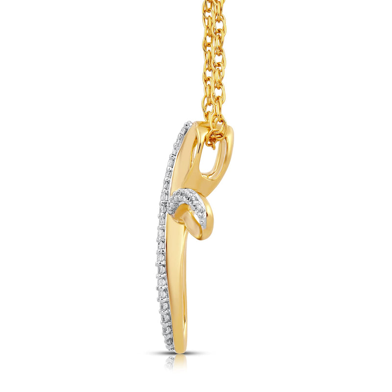 Jewelili 10K Yellow Gold With 1/10 CTTW Natural White Round Diamonds Cross Pendant Necklace