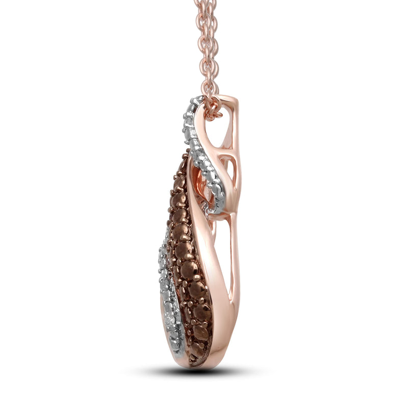 Jewelili Twisted Pendant Necklace with Natural White and Cognac Diamonds in Rose Gold over Sterling Silver View 2