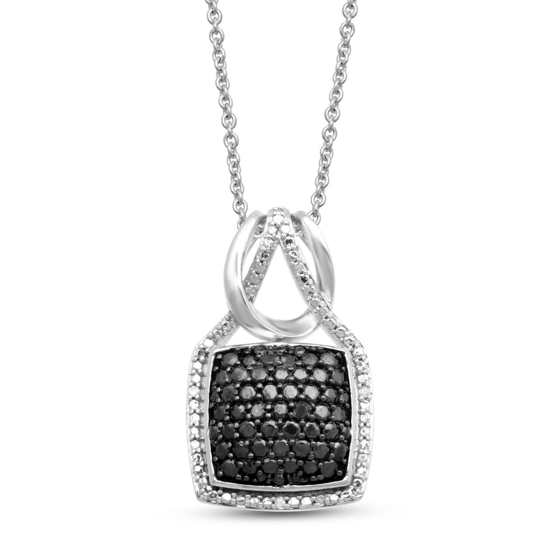 Jewelili Diamonds Ring, Pendant Necklace and Stud Earrings Jewelry Set with White Rhodium and Treated Black, Natural White Round over Brass 1/10 CTTW View 1