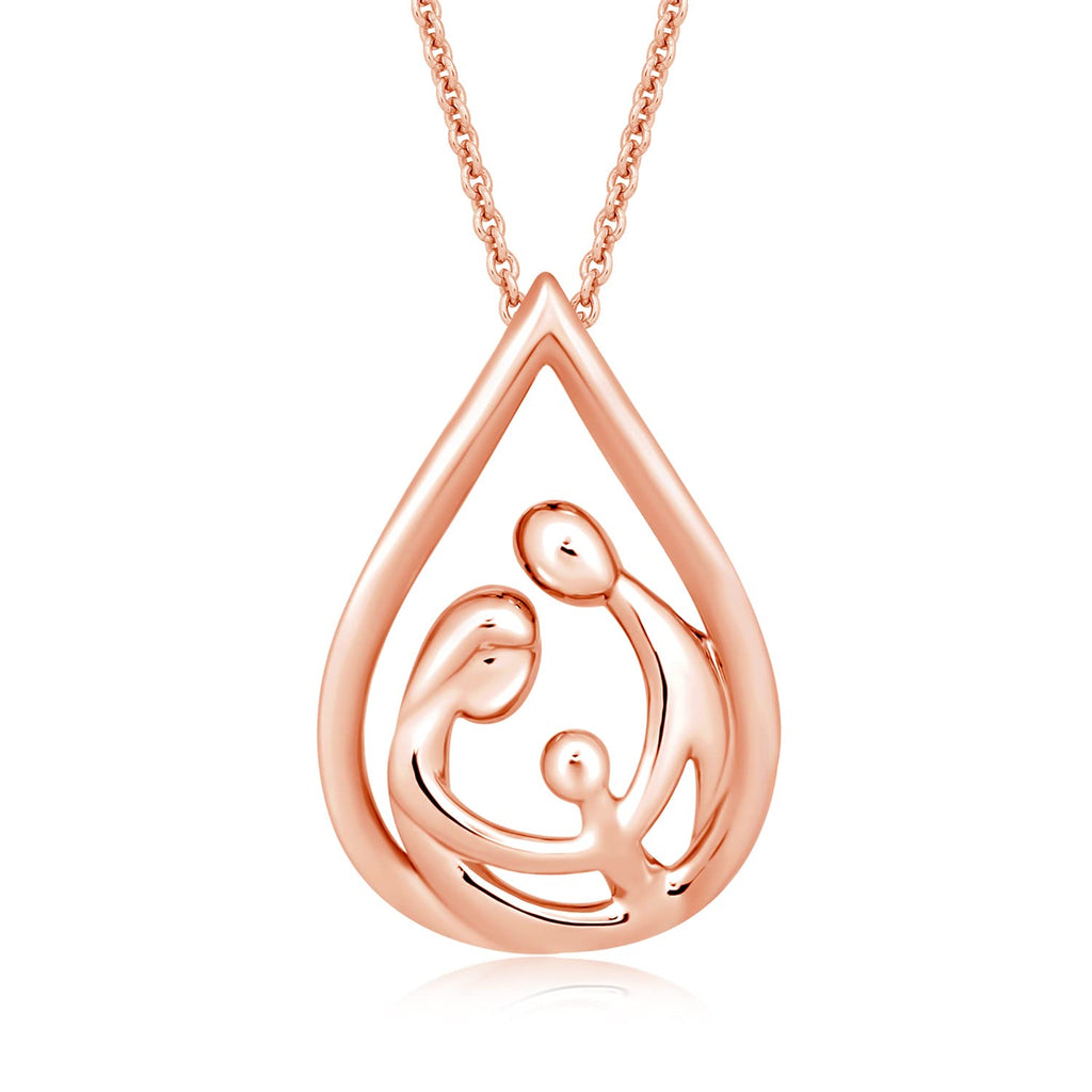Jewelili 14K Rose Gold Over Sterling Silver With Parent and One Child  Family Teardrop Pendant Necklace