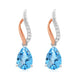 Load image into Gallery viewer, Jewelili Teardrop Drop Earrings with Swiss Blue Topaz and Created White Sapphire in Rose Gold over Sterling Silver View 4
