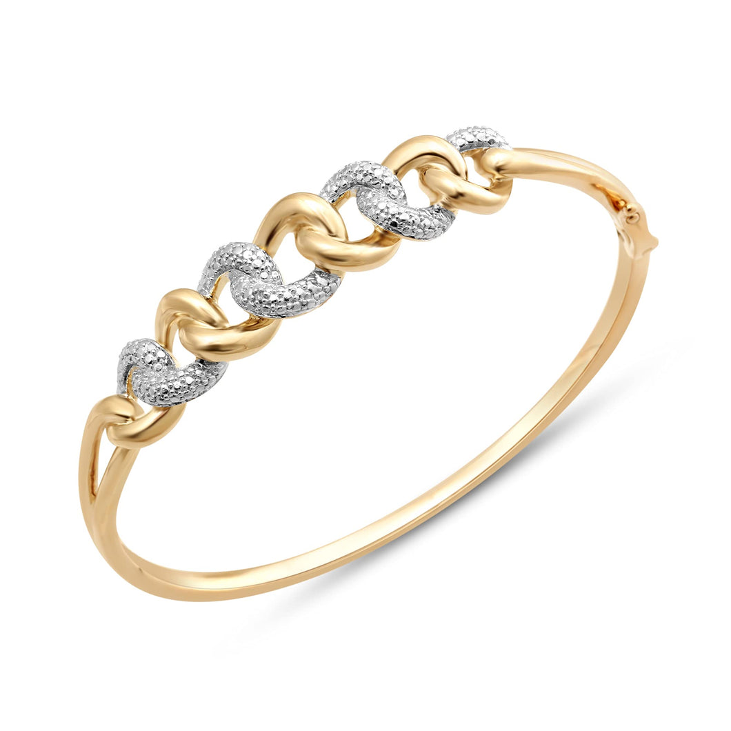 Jewelili Bangle Bracelet with Natural White Diamonds in Yellow Gold over Brass View 1