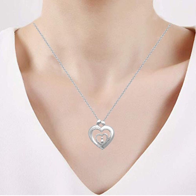 Jewelili Heart Pendant Necklace with Natural White Diamonds in Sterling Silver View 3