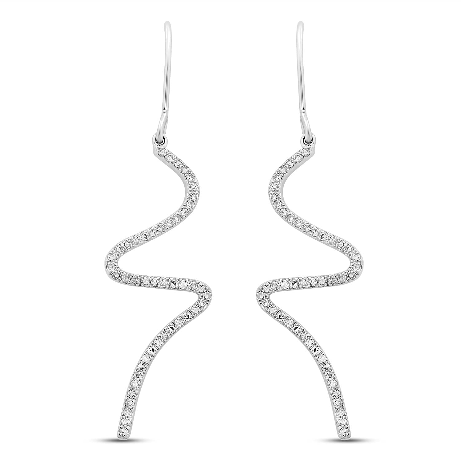 Jewelili Fashion Dangle Earrings with Natural White Round Diamonds