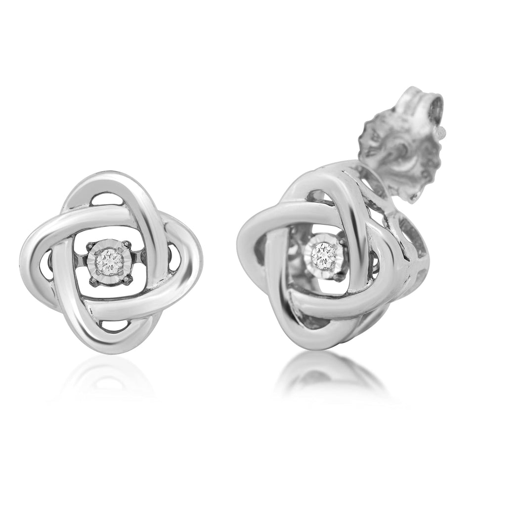 Jewelili Stud Earrings with Natural White Round Diamonds in Sterling Silver View 1