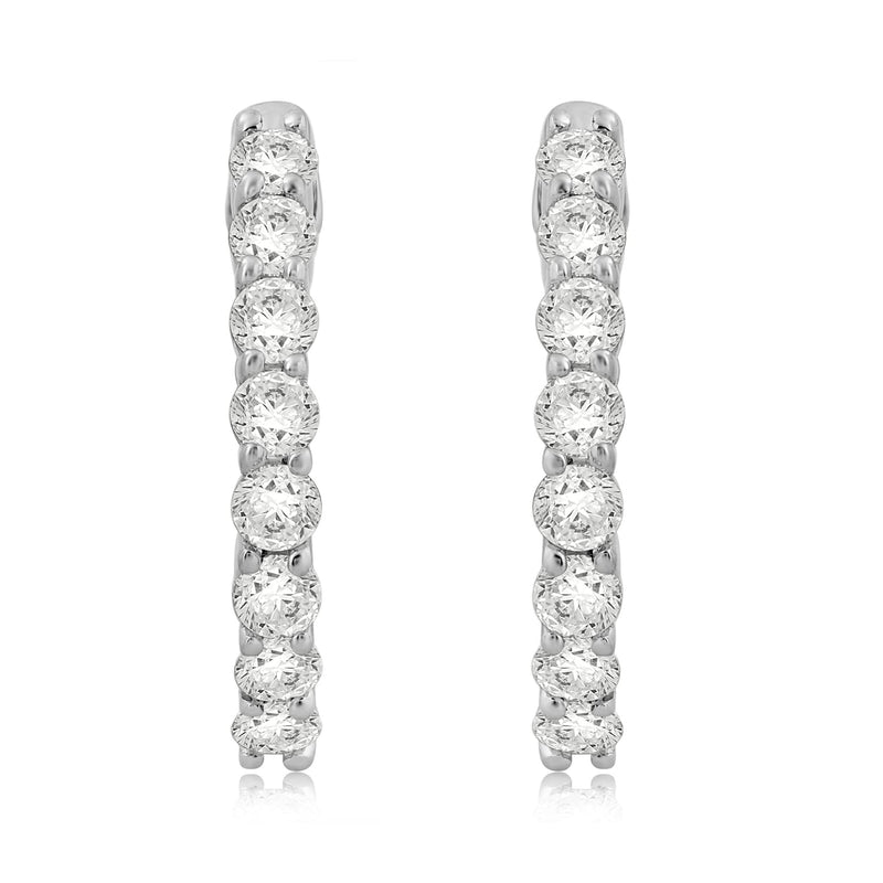 Jewelili Hoop Earrings with Cubic Zirconia in Sterling Silver View 2
