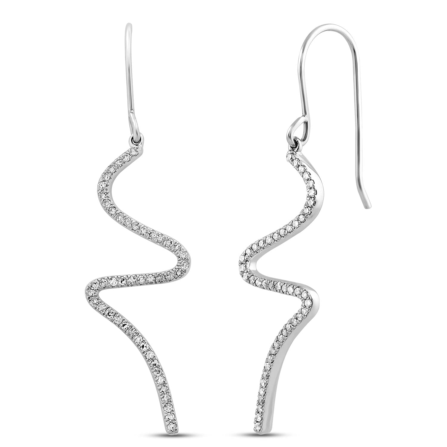 Jewelili Fashion Dangle Earrings with Natural White Round Diamonds