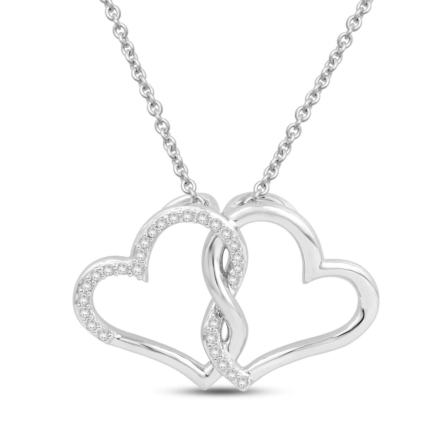 Jewelili Intertwined Double Heart Pendant Necklace with Natural