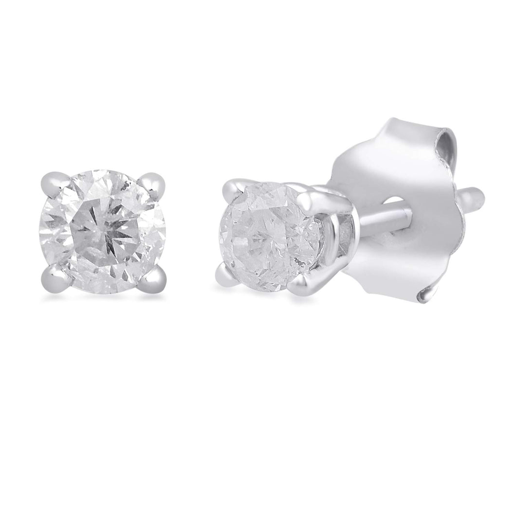 Jewelili 10K White Gold With 1/5 CTTW Natural White Diamond Solitaire Stud Earrings