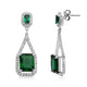 Load image into Gallery viewer, Jewelili Long Dangle Earrings with Octagon Simulated Green Glass Emerald and Clear Crystal in Sterling Silver View 1
