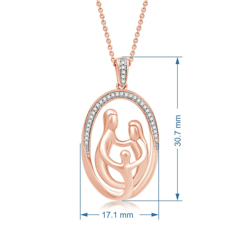 Jewelili Parents with One Child Family Pendant Necklace with Natural White Round Diamonds in 14K Rose Gold over Sterling Silver 1/10 CTTW View 4