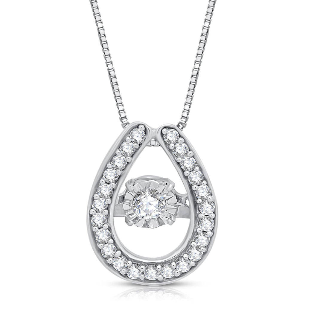 Jewelili Dancing Love Pendant Necklace with Natural White Round Diamonds in 10K White Gold 1/5 CTTW View 1