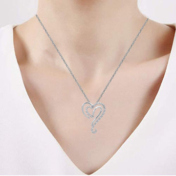 Jewelili Heart, Lock and Key Charm Pendant Toggle Necklace with Natural White Diamond in Sterling Silver 1/5 Cttw