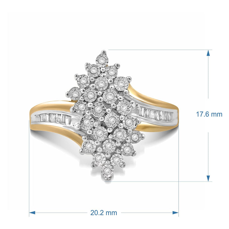 Jewelili Yellow Gold over Sterling Silver With 1/4 CTTW Natural White Diamonds Cluster Ring