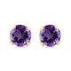 Load image into Gallery viewer, Jewelili Stud Earrings with Round Shape Amethyst in Yellow Gold view 2
