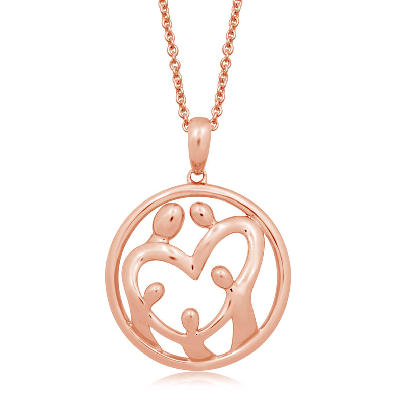 Jewelili 14K Rose Gold Over Sterling Silver With Parent and Three Children Family Pendant Necklace