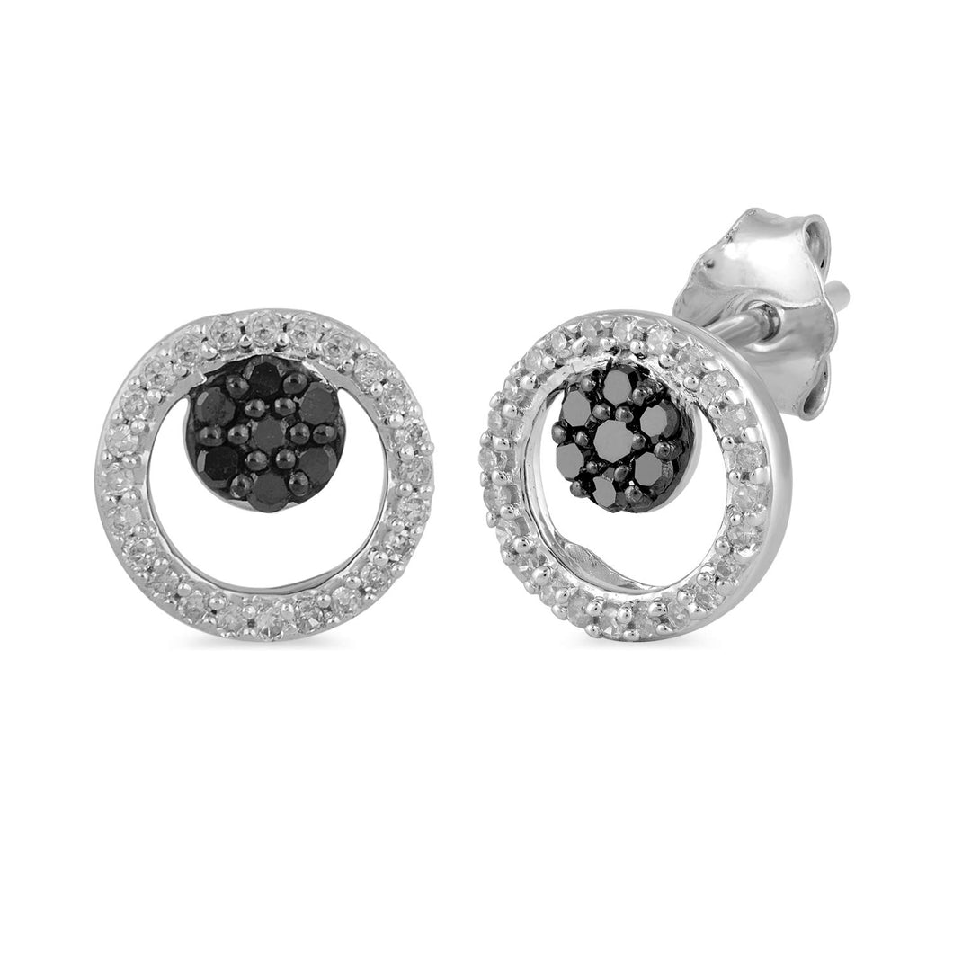 Jewelili Sterling Silver With 1/4 CTTW Treated Black and White Natural Diamonds Stud Earrings