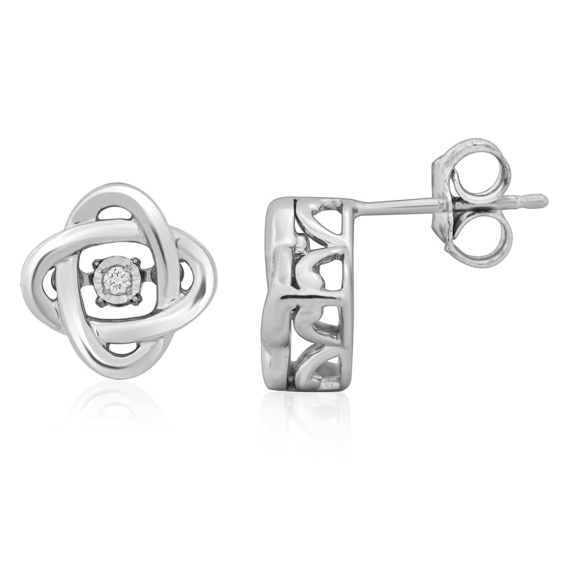 Jewelili Stud Earrings with Natural White Round Diamonds in Sterling Silver View 3