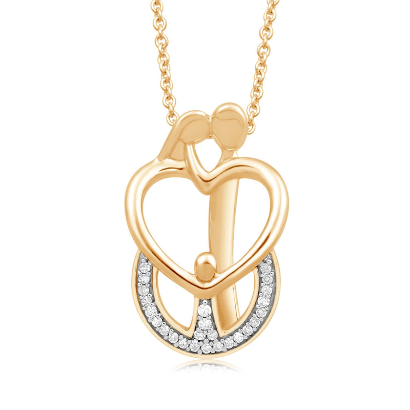 Jewelili Parents with One Child Family Pendant Necklace with Diamonds in 18K Yellow Gold over Sterling Silver 1/10 CTTW View 1